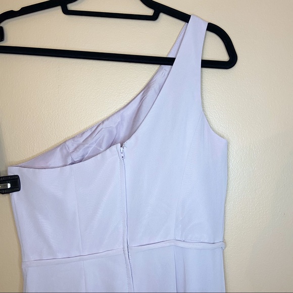 DAVIDS BRIDAL LAVENDER PURPLE LONG ONE SHOULDER BRIDESMAID DRESS - Picture 10 of 11